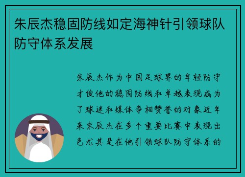 朱辰杰稳固防线如定海神针引领球队防守体系发展